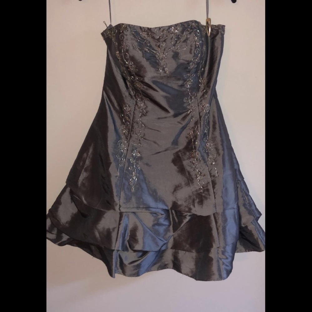 Silver beaded homecoming dress